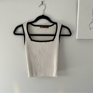 White Ribbed Tank Top with Square Neckline and black trim